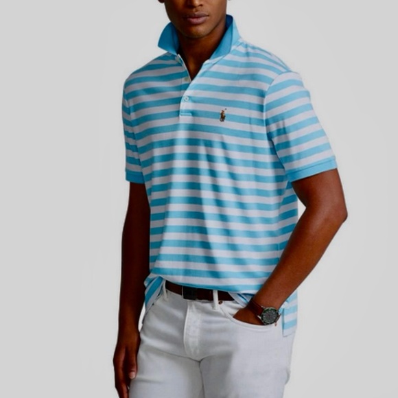 Polo by Ralph Lauren Men's Stripe Polo Turquoise White Classic Fit